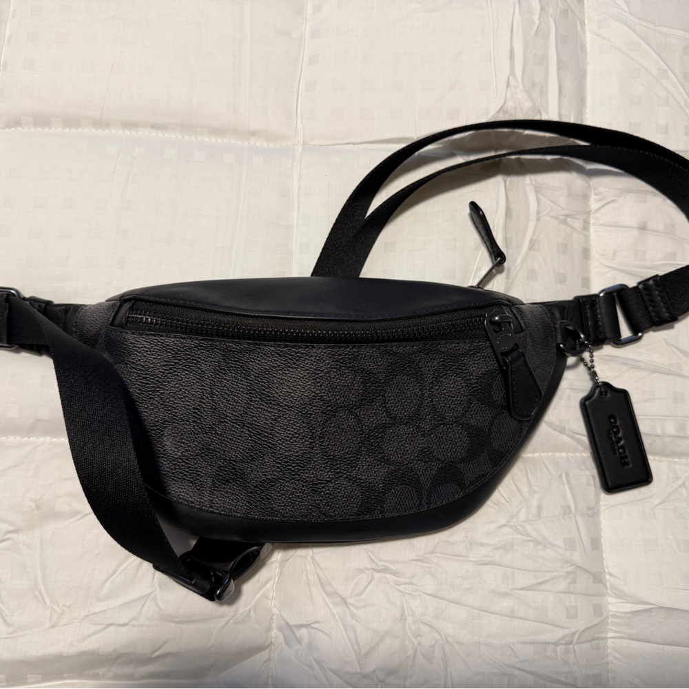 Coach Black Signature Canvas Belt Bag with Leather Trim